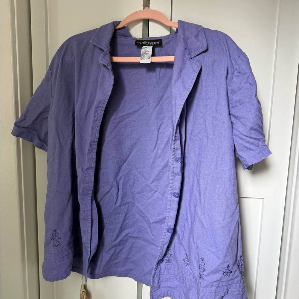 Purple Short Sleeve Button-Up Shirt and Capri set - vintage